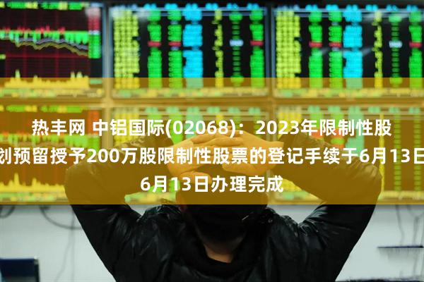 热丰网 中铝国际(02068)：2023年限制性股票激励计划预留授予200万股限制性股票的登记手续于6月13日办理完成